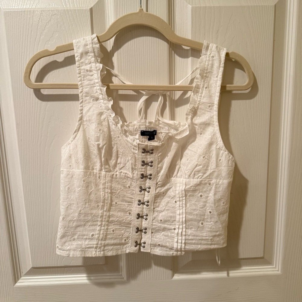 Papermoon White Eyelet Lace-Up Crop Top